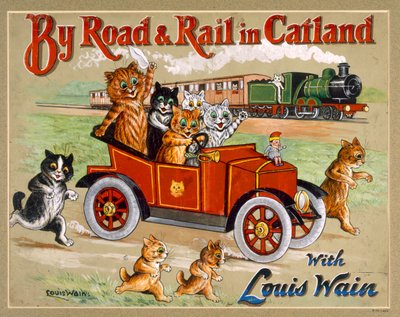 By Road and Rail in Catland by Louis Wain